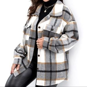 Shein Plaid Print Drop Shoulder Flap Pocket Overcoat